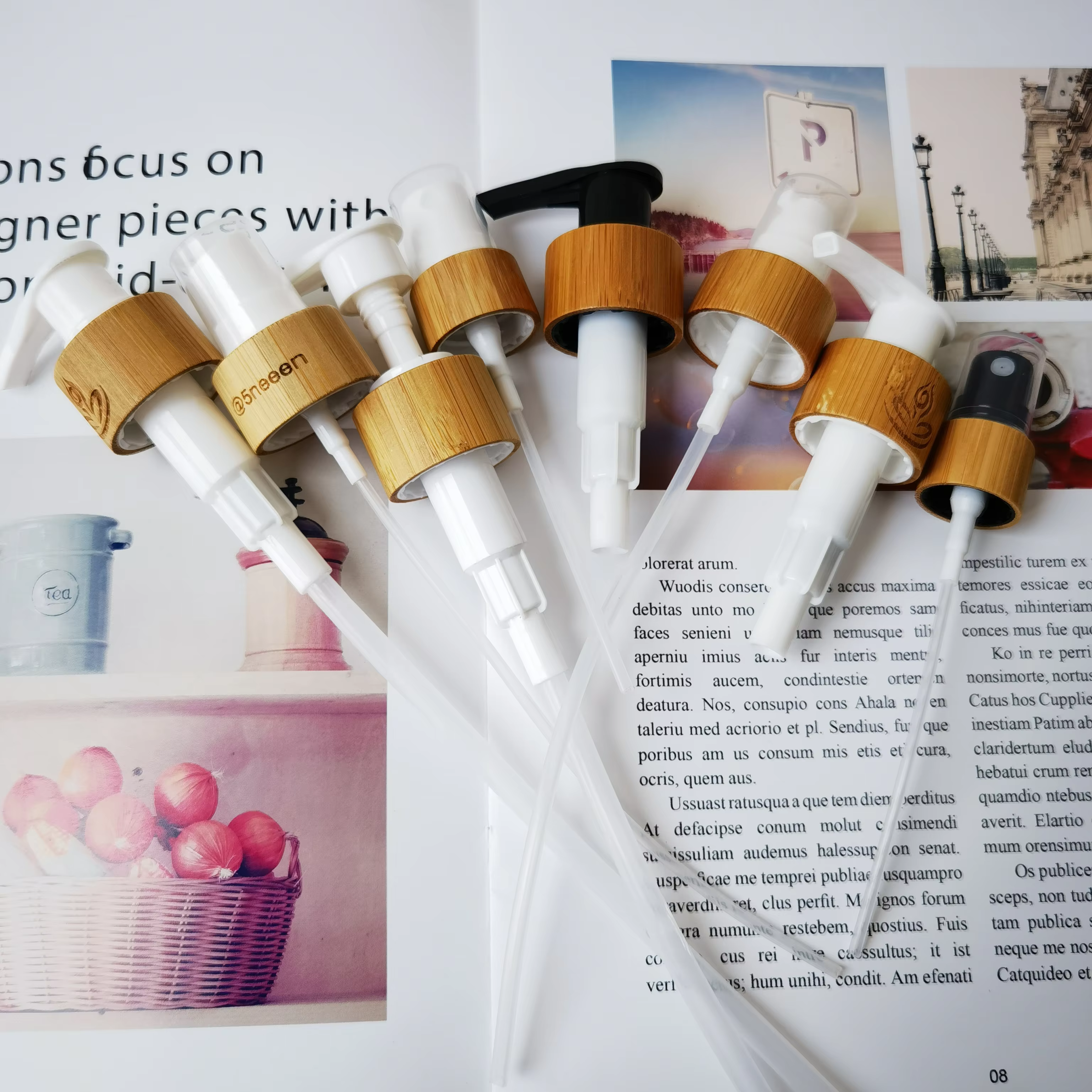 50pcs 18-410 20-410 24-410 Bamboo Disc Skincare Packaging Bottle Pump Lids Eco Friendly Wooden Cover Lotion Caps Spray Top