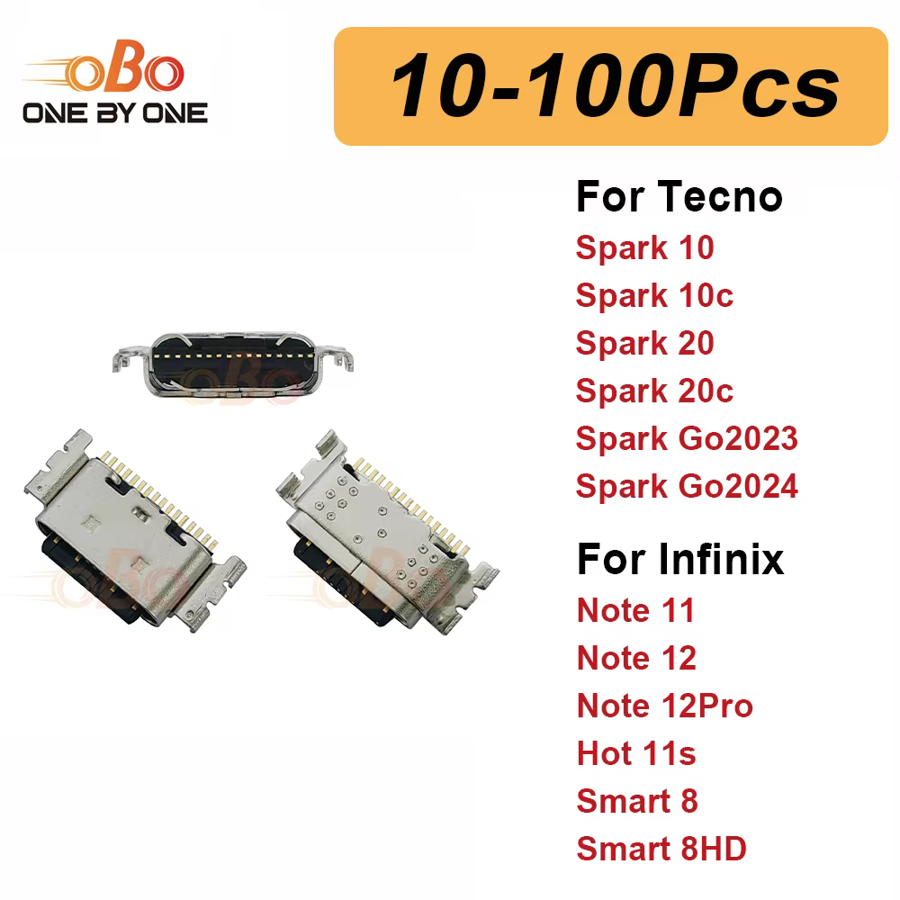 10-100Pcs Charging Port Dock Plug For Tecno Spark 10 20 Go 2024 Infinix Smart 8 Note11 12 TYPE-C Charger Connector Socket Repair