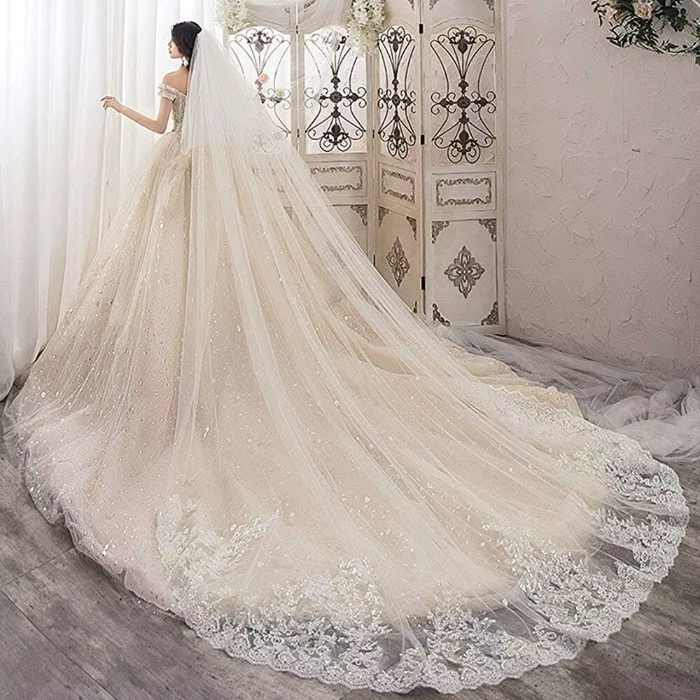 300cm, 350cm, 500cm Long Wedding Veil One Layer Bridal Veil With Comb Cathedral Veil in White, Ivory Marriage