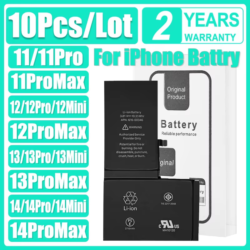10pcs/lot 0 Cycles Wholesale Battery For iPhone SE SE2 SE3 X XS XR 11 12 13 14 15 16 17 Pro Max 12Mini 13Mini 14Plus Batteries