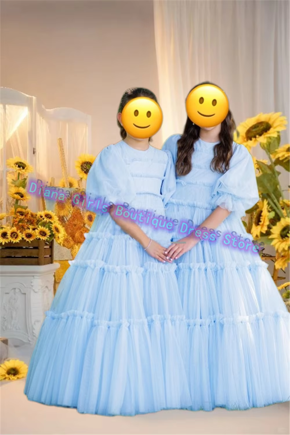 Elegant Blu Flower Girl Dress Tulle Fluff For Wedding Ball Dresses Ruffles Floral Toddler Pageant Gown Kids Birthday Party Gowns