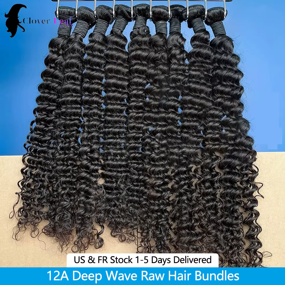 12A Deep Wave Bundles Human Hair Brazilian Remy 30 32 Inch Raw Curly Hair Bundles 100% Human Hair Extensions 3/4 PCS Double Weft Wet Human Hair Bundles Thick Full Ends Soft Bouncy Hair For Women Salon Grade Long Lasting Luxury Bundles Deal Fast Shipping