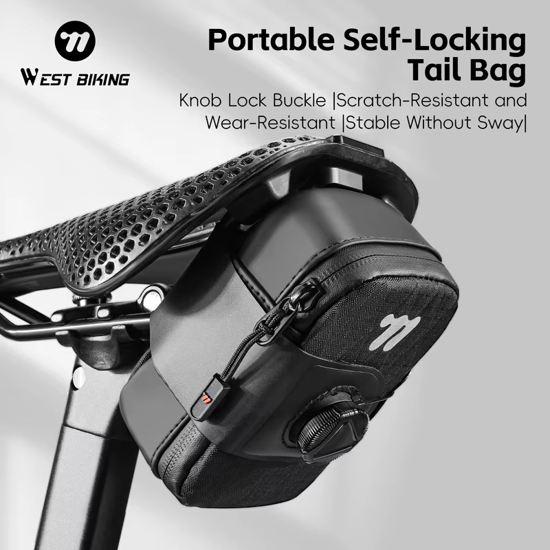 WEST BIKING Mini Bicycle Saddle Bag Knob Self-locking Portable Cycling Tail Bag Tool Storage Bag MTB Road Bike Accessories
