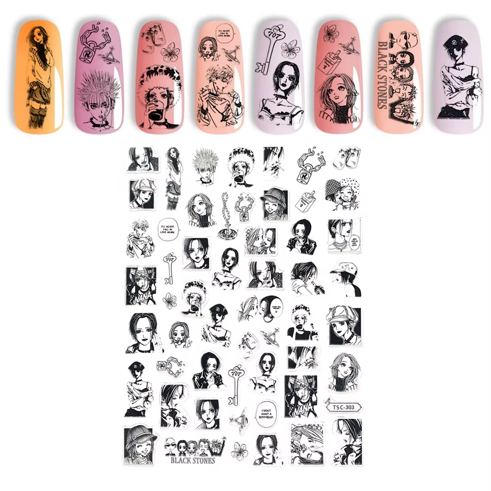 TSC-303 Japanese cartoon NANA Beautiful girl Detective 3D Back glue Nail Art Stickers Decals Sliders Nail ornament decoration