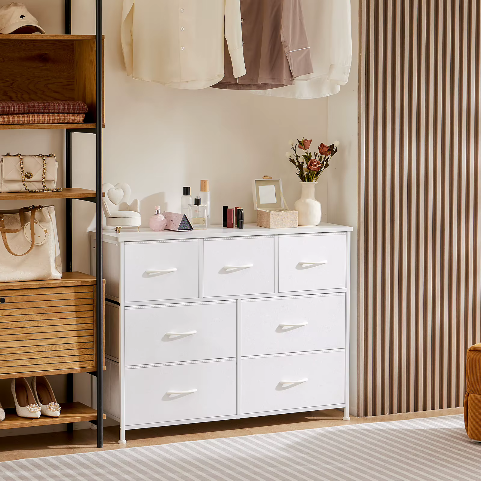JHK Wardrobes For Bedroom With 5/7/10 White Lover Fabric Drawers Chest Wardrobe Closet For Storage Cabinet Bedroom Of Furniture