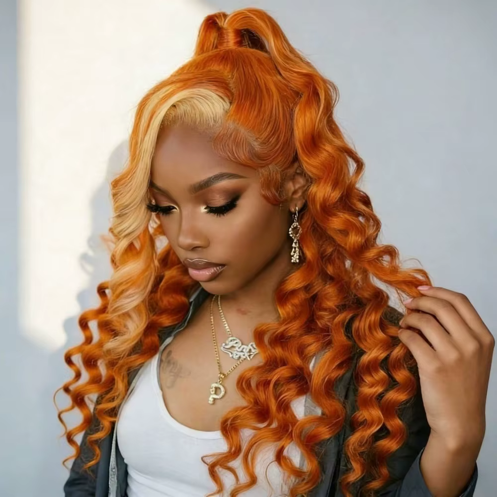 Highlight Orange Color Body Wave 13x4 Hd Lace Front Human Hair Wig Preplucked Deep Wave Ginger Lace Front Curly Wigs 200 Density