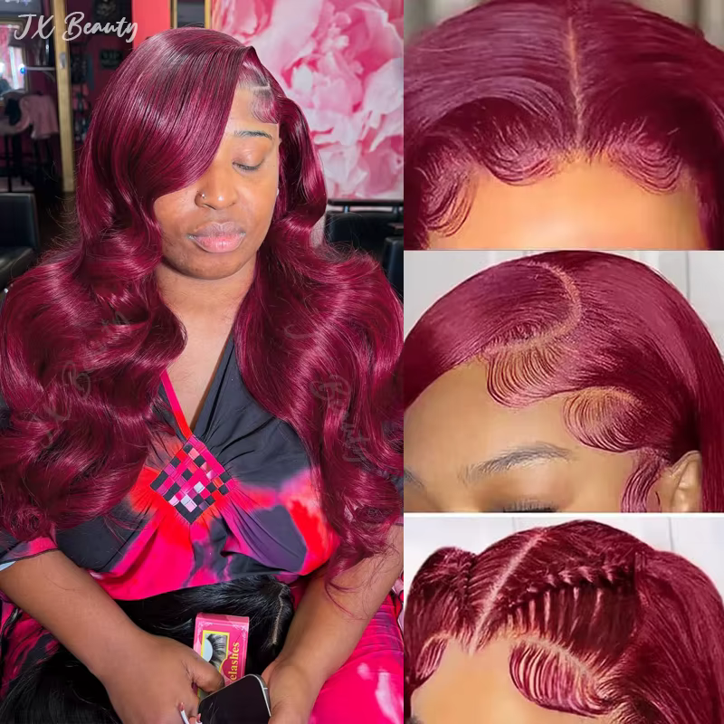 Burgundy 99J Colored Body Wave Human Hair Wigs 13x6 Transparent Lace Frontal Wig Wine Red 13x4 Lace Front Wig 100% Human Hair