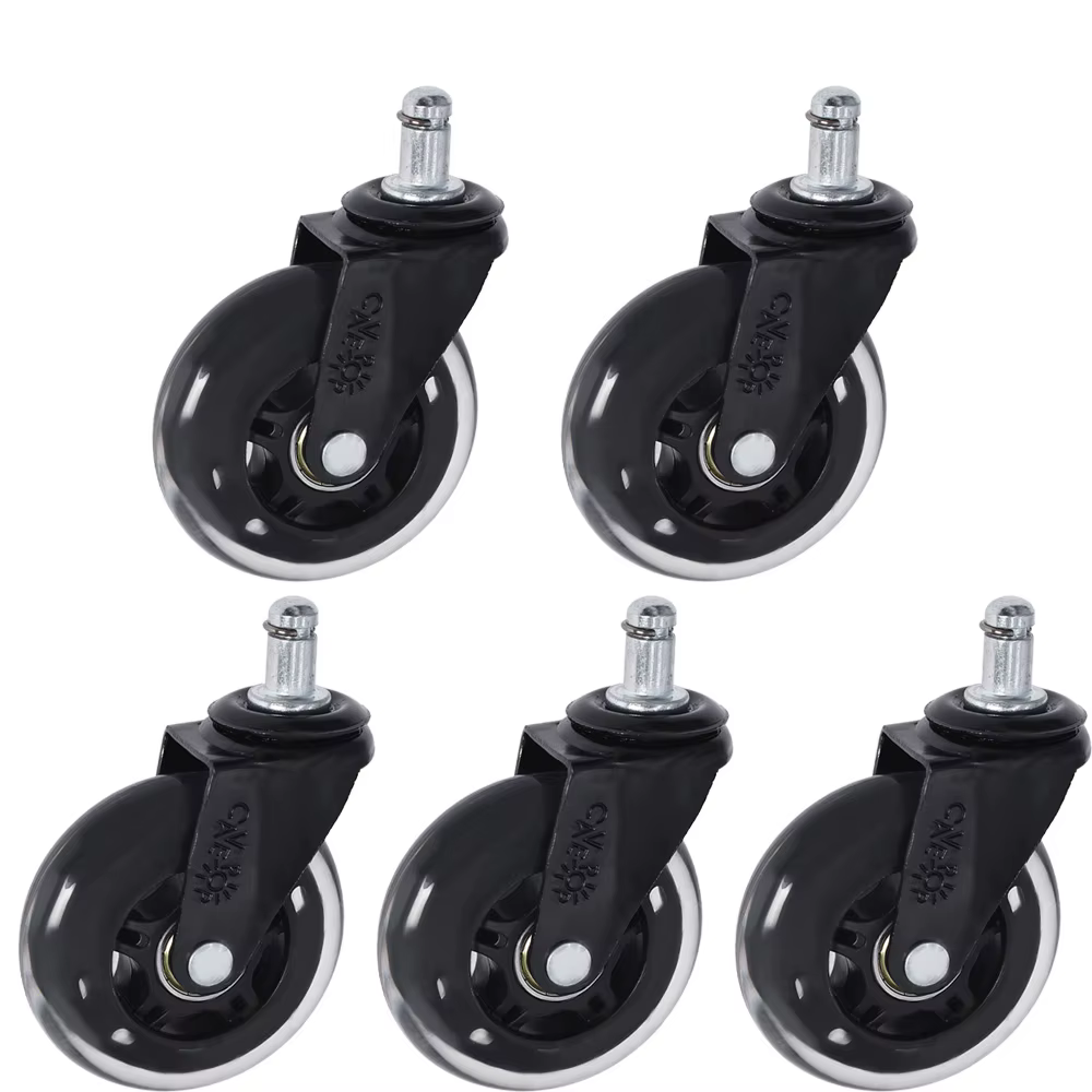 5Pcs Casters Wheels 3 Inch Swivel Rubber Wheels for Floor, Carpet, Tile 360° Smooth Roll, 110lbs Capacity per Wheel, Standard 7/