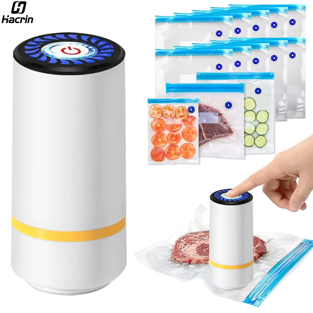 Electric Vacuum Sealer Pump Portable Handheld Vacuum Sealer Pump with Reusable Zipper Vacuum Bags BPA-Free Vacuum Packaging Bag