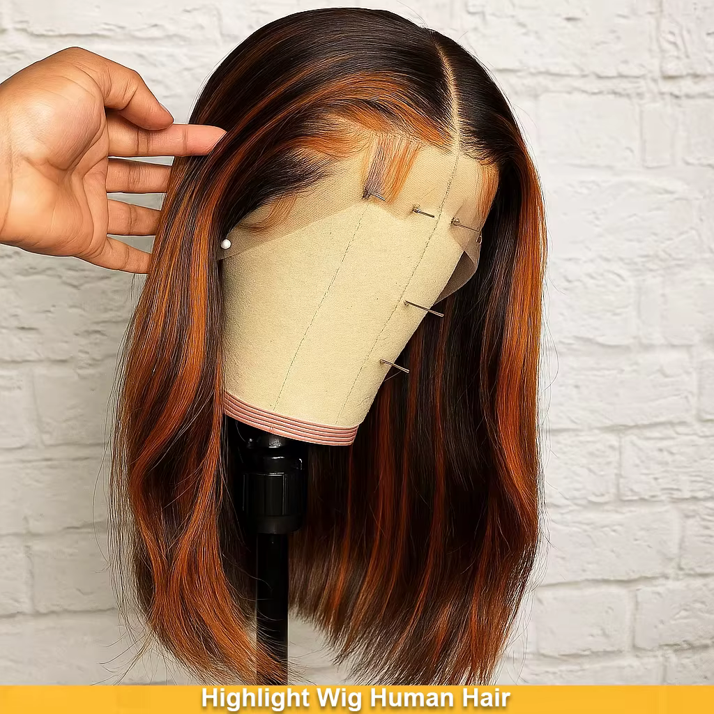 200% Highlight Colored 13x4 Lace Frontal Wigs Silky Straight Human Hair Wig Pre Cut Glueless Straight Short Bob Wigs For Women