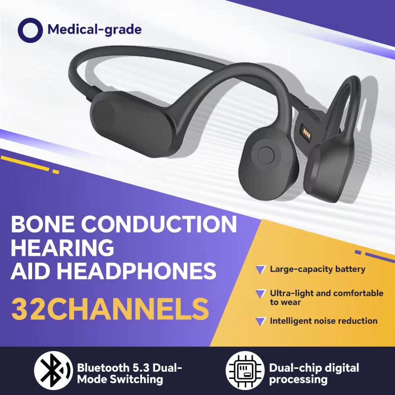 2026 New Bone Conduction Hearing Aids 32-Channel WDRC Noise Reduction Bluetooth Open-Ear Hearing Headphones Rechargeable