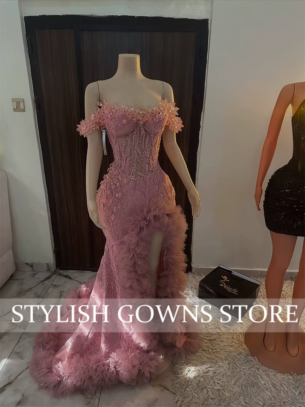 Gorgeous Bateau Evening Dresses Beading Cascading Ruffles Mermaid Prom Dress 2026 Split Crystal Birthday Party Gowns Customized