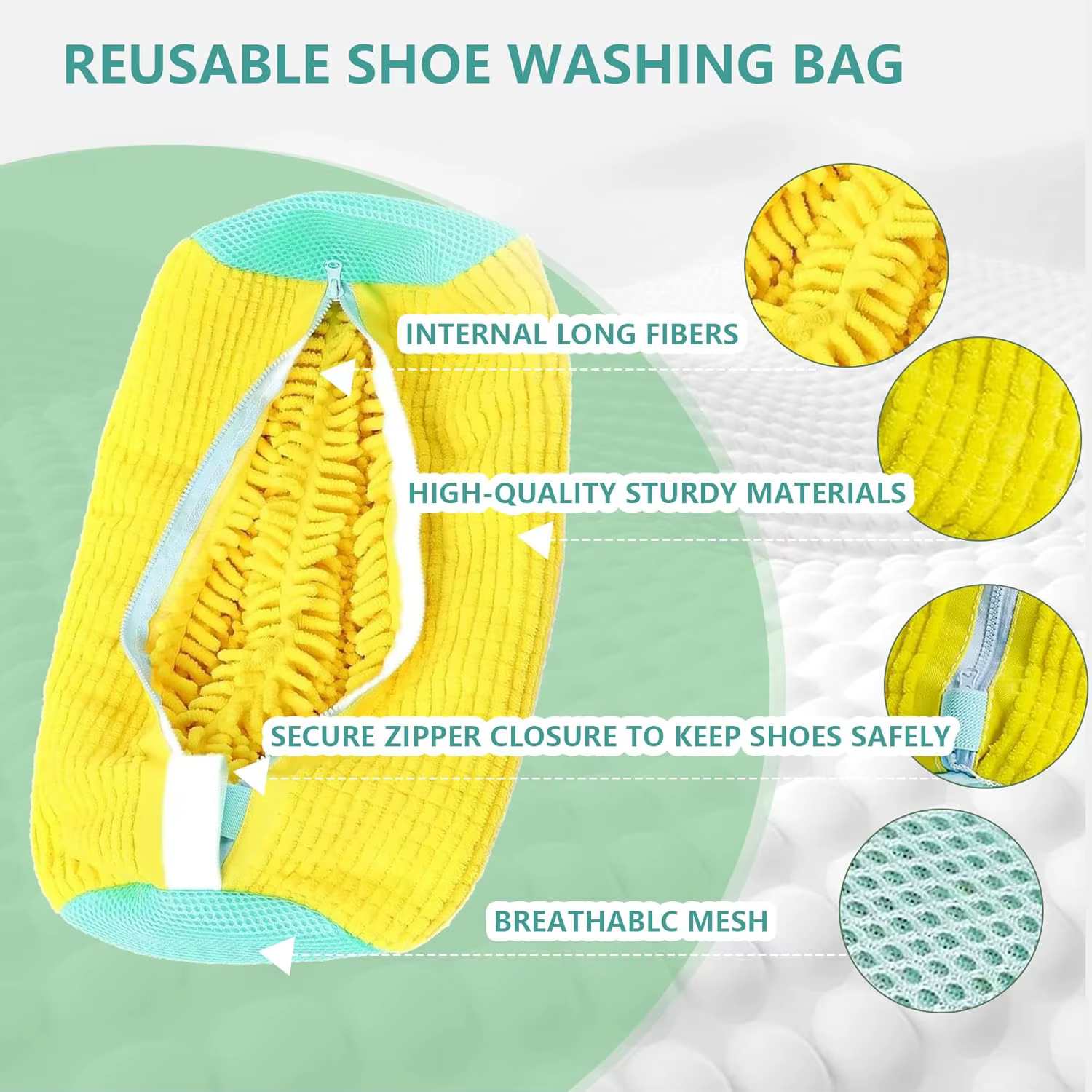 1Pcs Shoe Washing Machine Bag, Sneaker Laundry Bag for Washing Machine Extra Long and Thick Microfibre Fluff Reusable for Washer