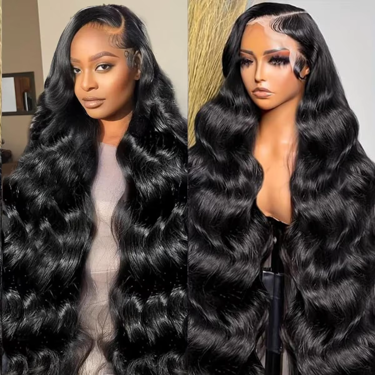 46 Inch Long Body Wave 13x6 HD Transparent Lace Frontal Wigs Brazilian Human Hair 200 Density Pre Plucked With Baby Hair Wigs