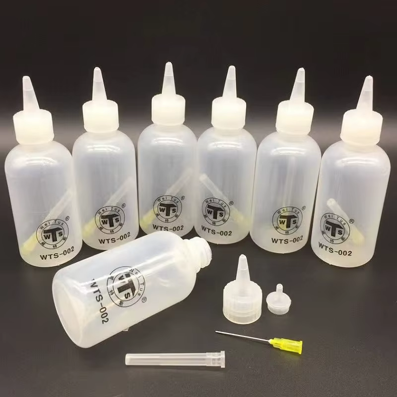 WTS-001 50ml Needle Tip Plastic Rosin Bottle Cleaning Liquid Flux Alcohol Oil Dispenser Plastic Hand Bottle Cleaner DIY Repair