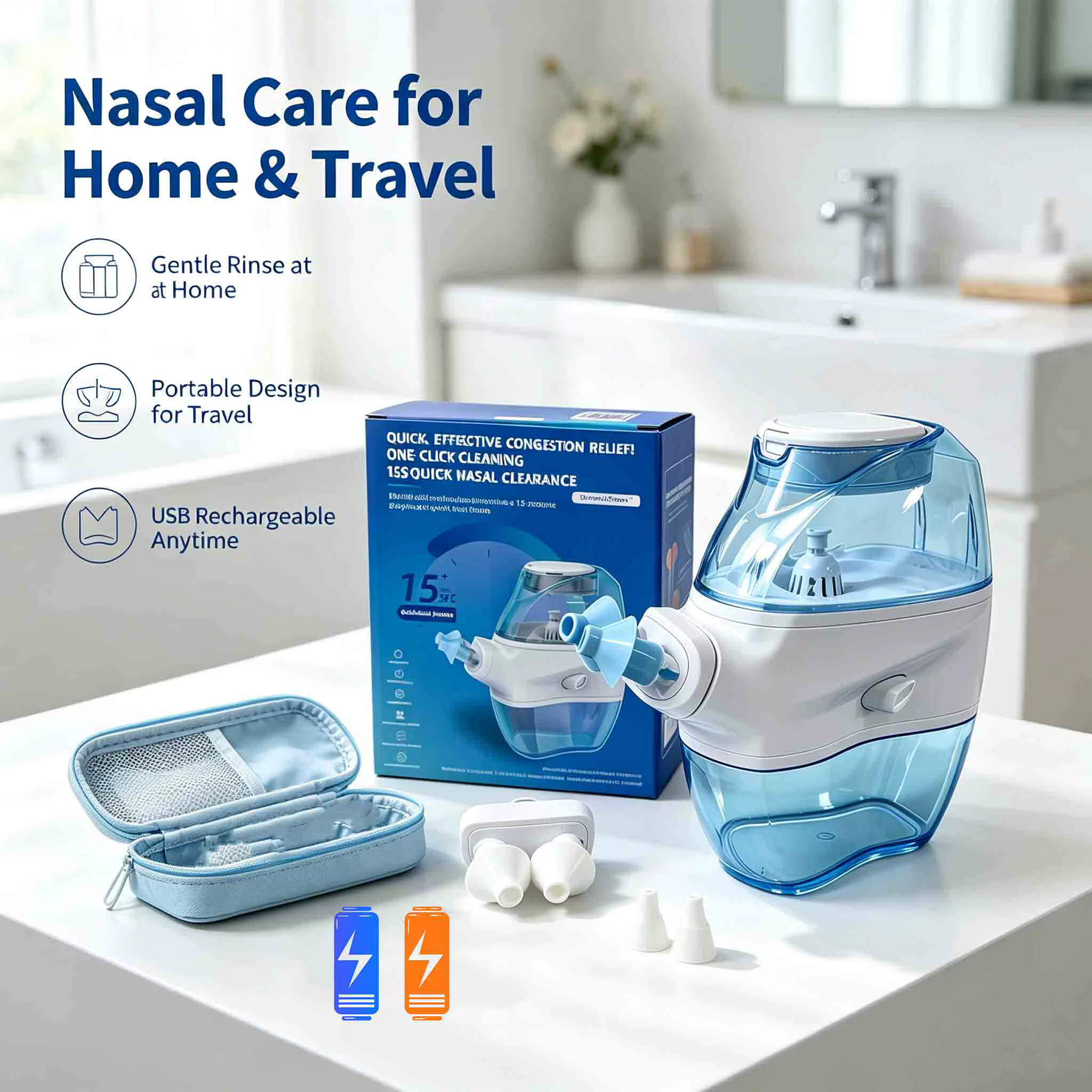 Nasal Irrigation System with Water Tank And Waste Collection for Sinus Rinse - Allergy Relief Nose Cleaner Machine