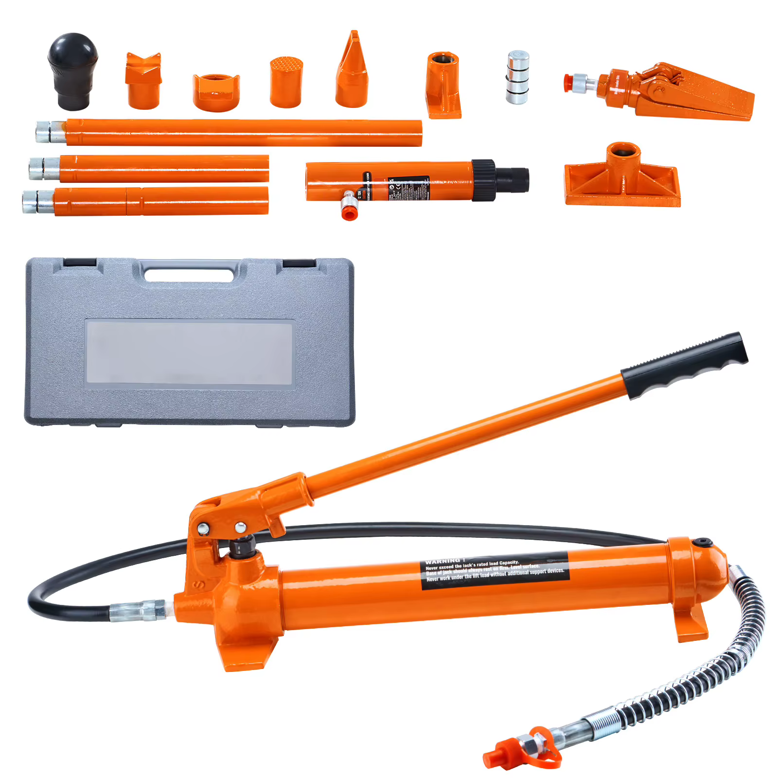 SucceBuy 10/12T Porta Power Kit Portable Hydraulic Jack with 4.6 ft/1.4 m Oil Hose Auto Body Frame Repair Kit with Storage Case