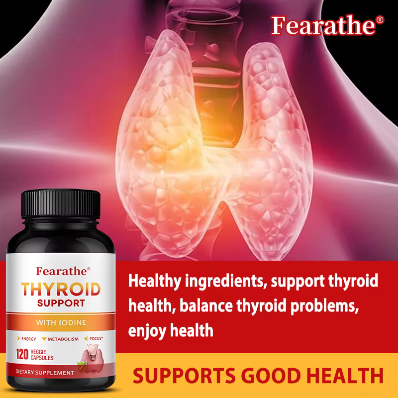 Thyroid Support Complex Capsules - Iodine, L-Tyrosine & Ashwagandha Blend, Energy Mood & Metabolism Booster, 30/60/120 Counts
