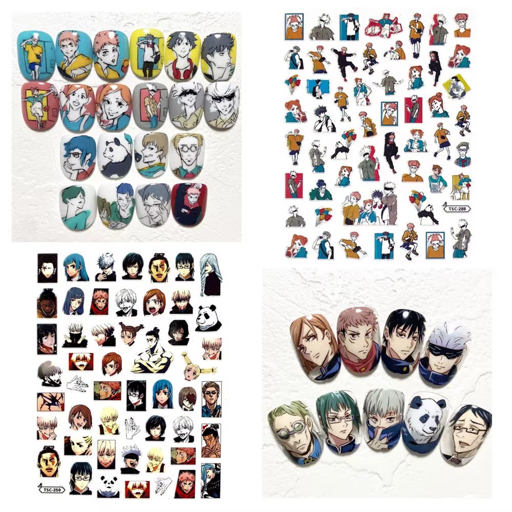 TW-001 TSC-288 Japanese hot blooded cartoon anime spells 3D Back glue Nail Art Stickers Decals Sliders Nail ornament decoration