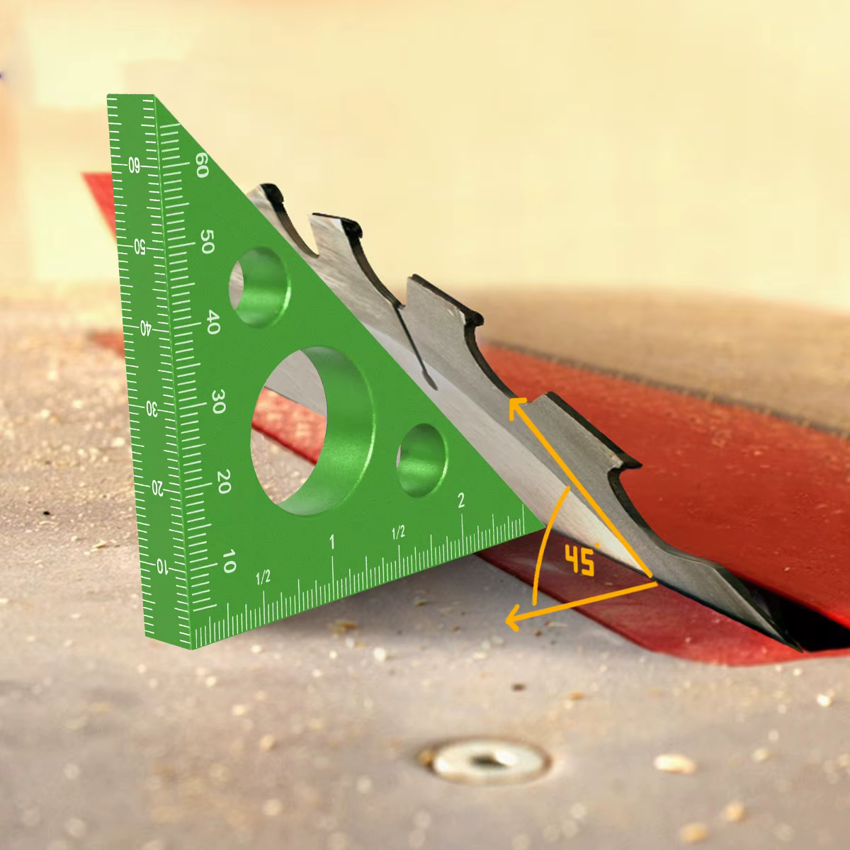 45/90 Degree Aluminum Alloy Triangle Ruler, Metric Imperial Dual Scale Woodworking Carpenter Square Measuring Tool