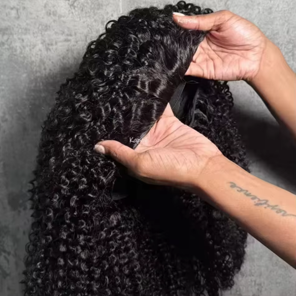 Burmese Curly Human Hair 3 IN 1 Half Wigs Glueless Wig Human Hair For Women Half Wig Drawstring Headband Wig Brazilian Hair