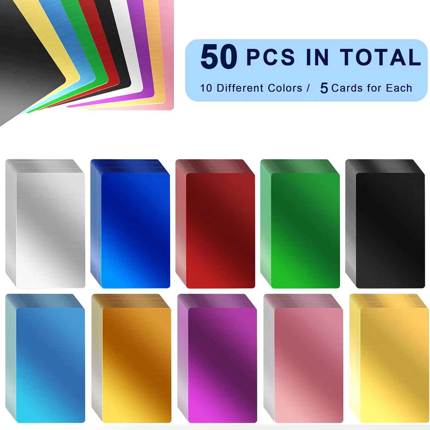 50 pcs Metal Business Cards Color Aluminum Business Card for Laser Engraving Crafting Multipurpose Metal Business Cards DIY Card