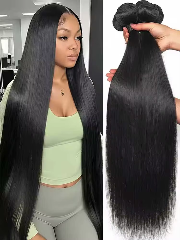 12A Brazilian Long Straight Hair 1/3/4 Bundle Deals Unprocessed Virgin Human Hair Bundles Natural Black Color 12-42 Inches