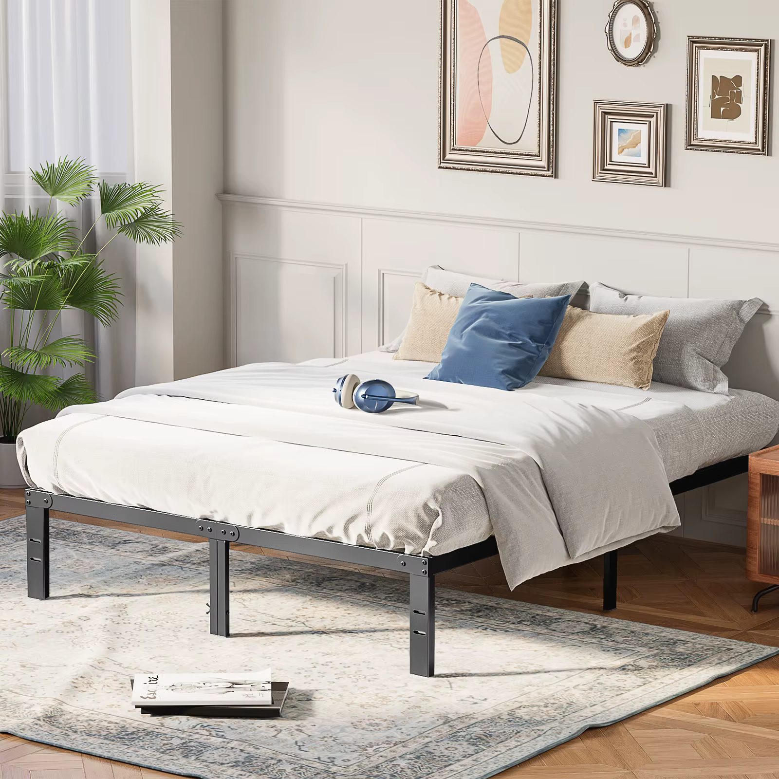 JHK Basic 12IN Twin Full Queen King Size Bed Frame Metal Platform Bedroom Frames with Storage Space Sturdy Steel Slat Support