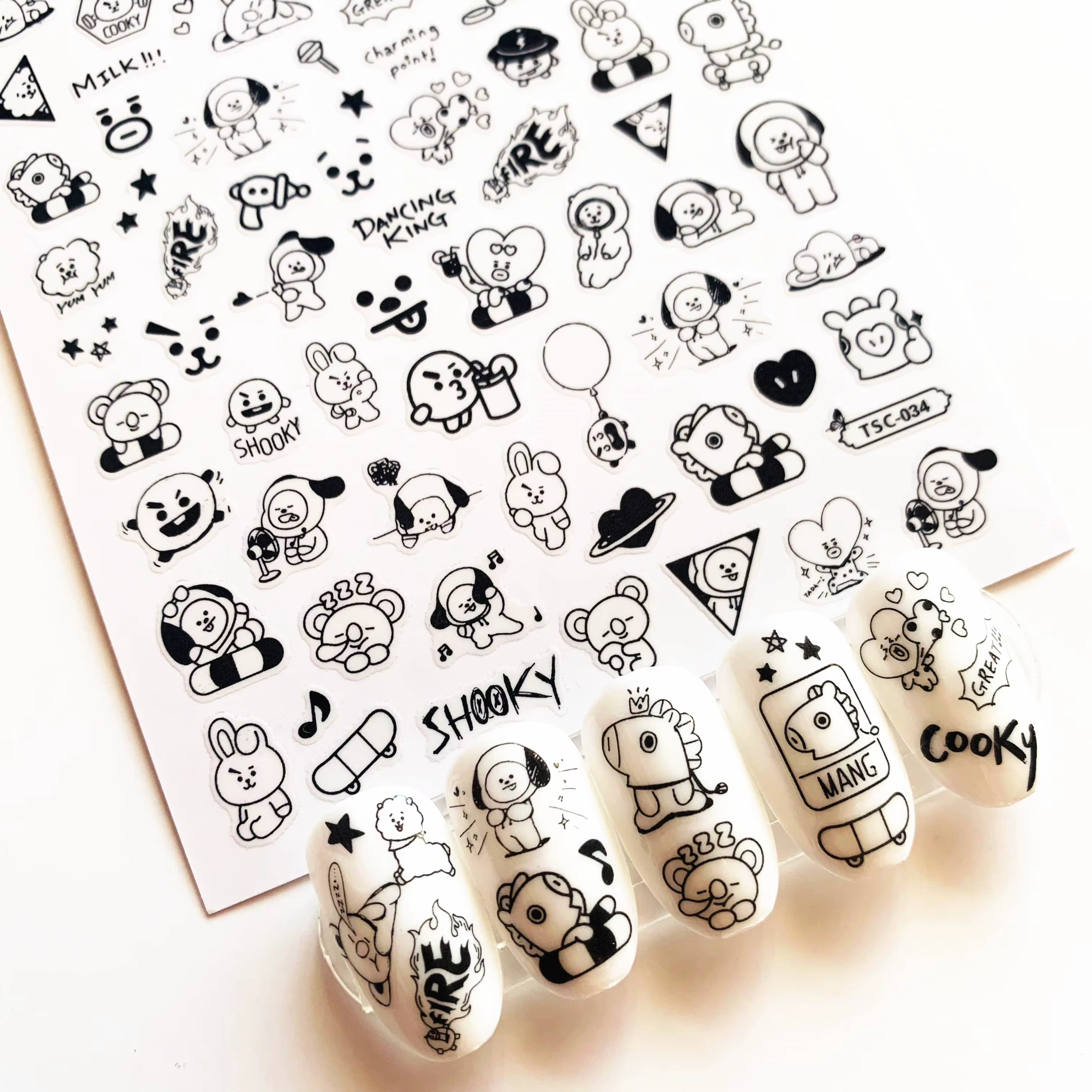 Newest TSC-034 Cartoon TSC series fashion english alphabet 3d nail art stickers decal template diy nail tool decoration