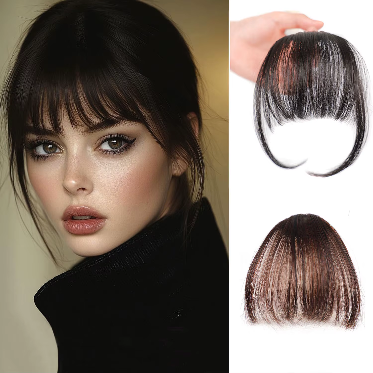 Jeedou Thin Blunt Bangs Clip-On Synthetic Hair Extension Natural Looking Instant Hairstyle Quick Style Hairpiece Daily & Party