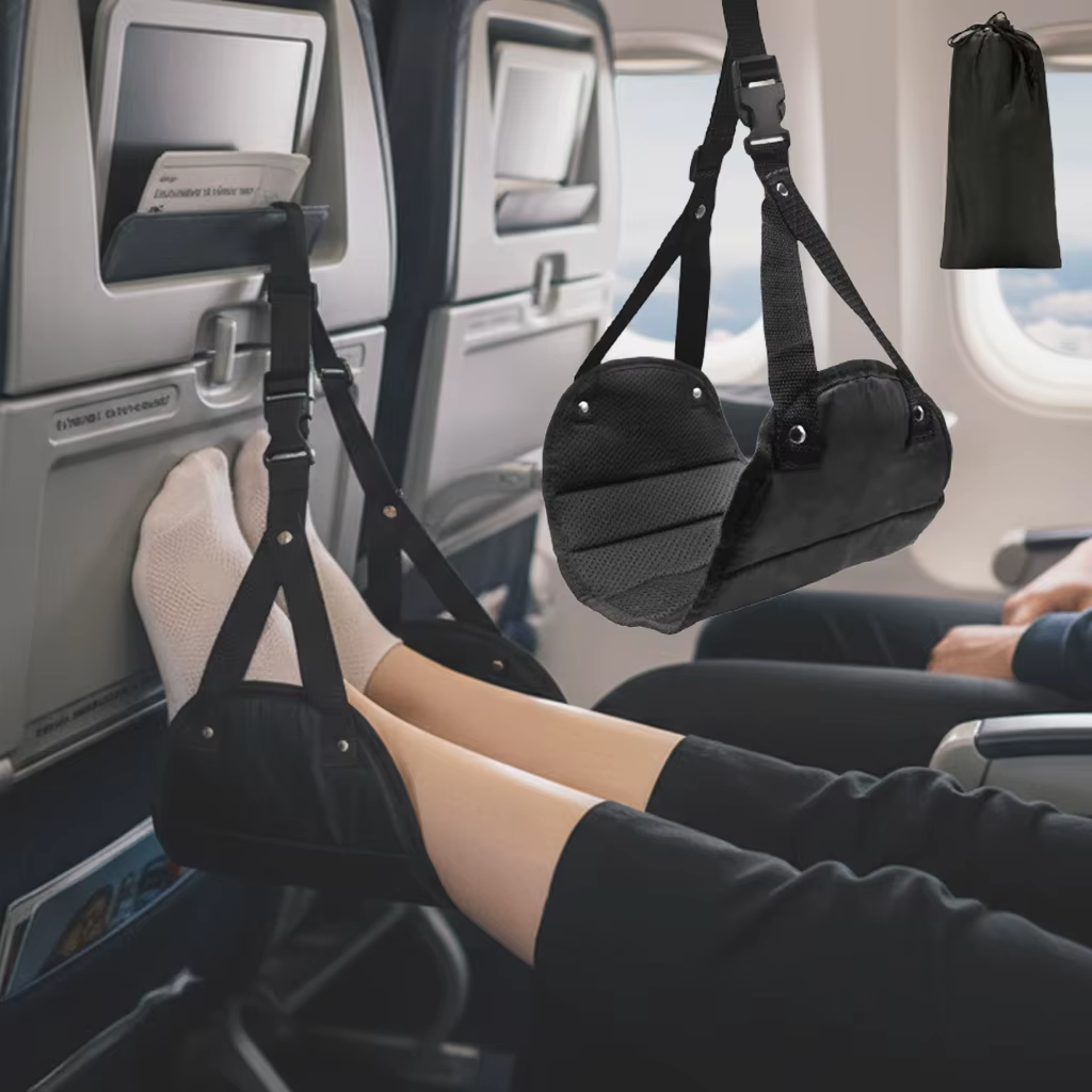 Portable Adjustable Leg Hammock with Comfortable Foot Rest for Airplane Office and Car Travel Support and Relaxation