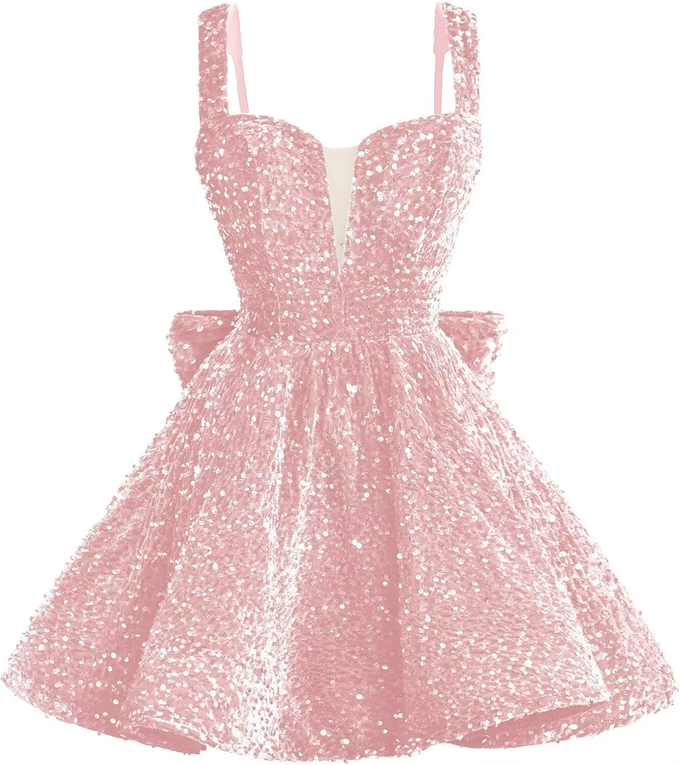 Sparkly Sequin Homecoming Dresses 2026 Short Spaghetti Straps V Neck Cocktail Party Gowns with Bow Mini Dress Graduation Dress