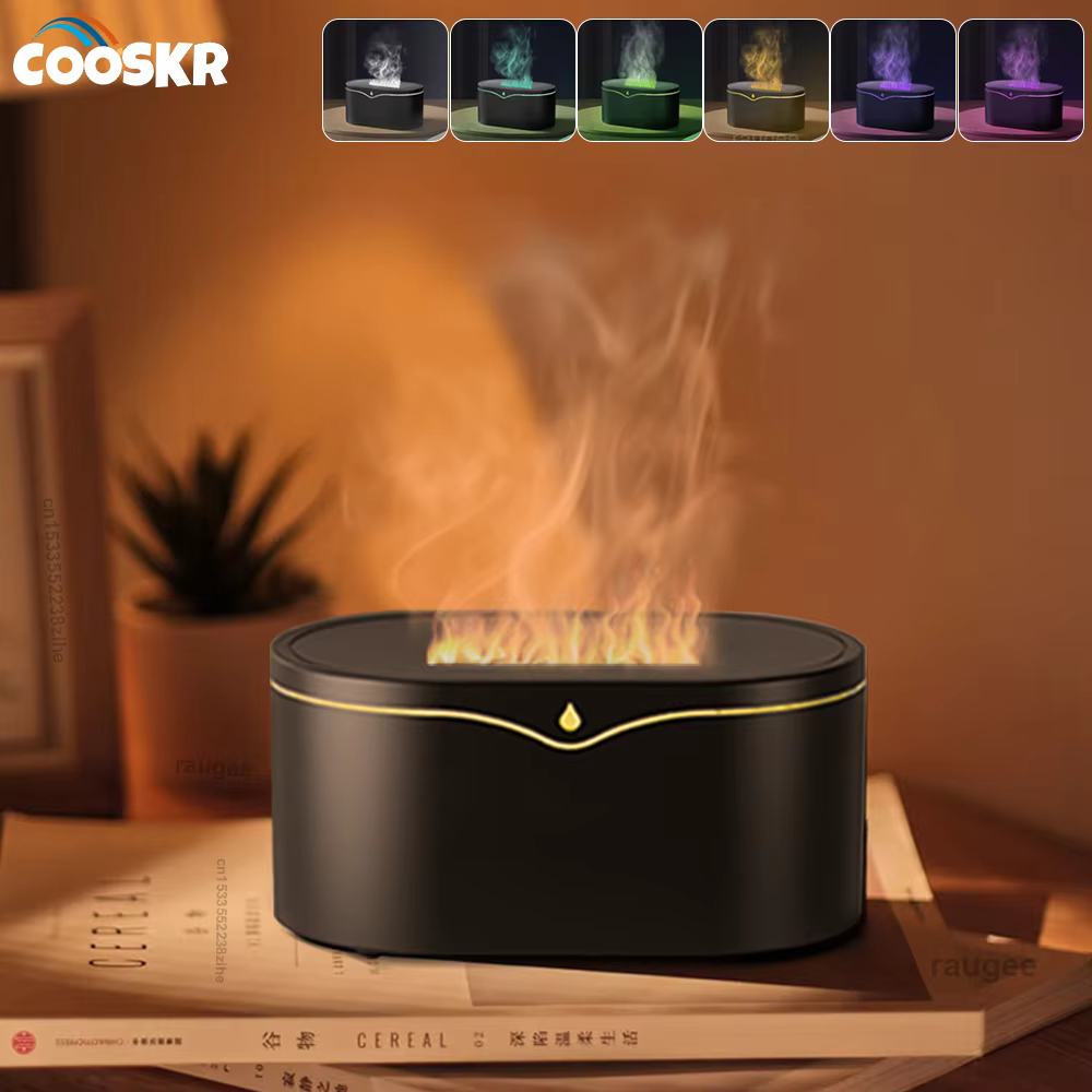 Flame Humidifier Aroma Air Humidifier Mini Essential Oils Humidifiers for Home Aromatherapy Fragrance Diffuser with LED Light