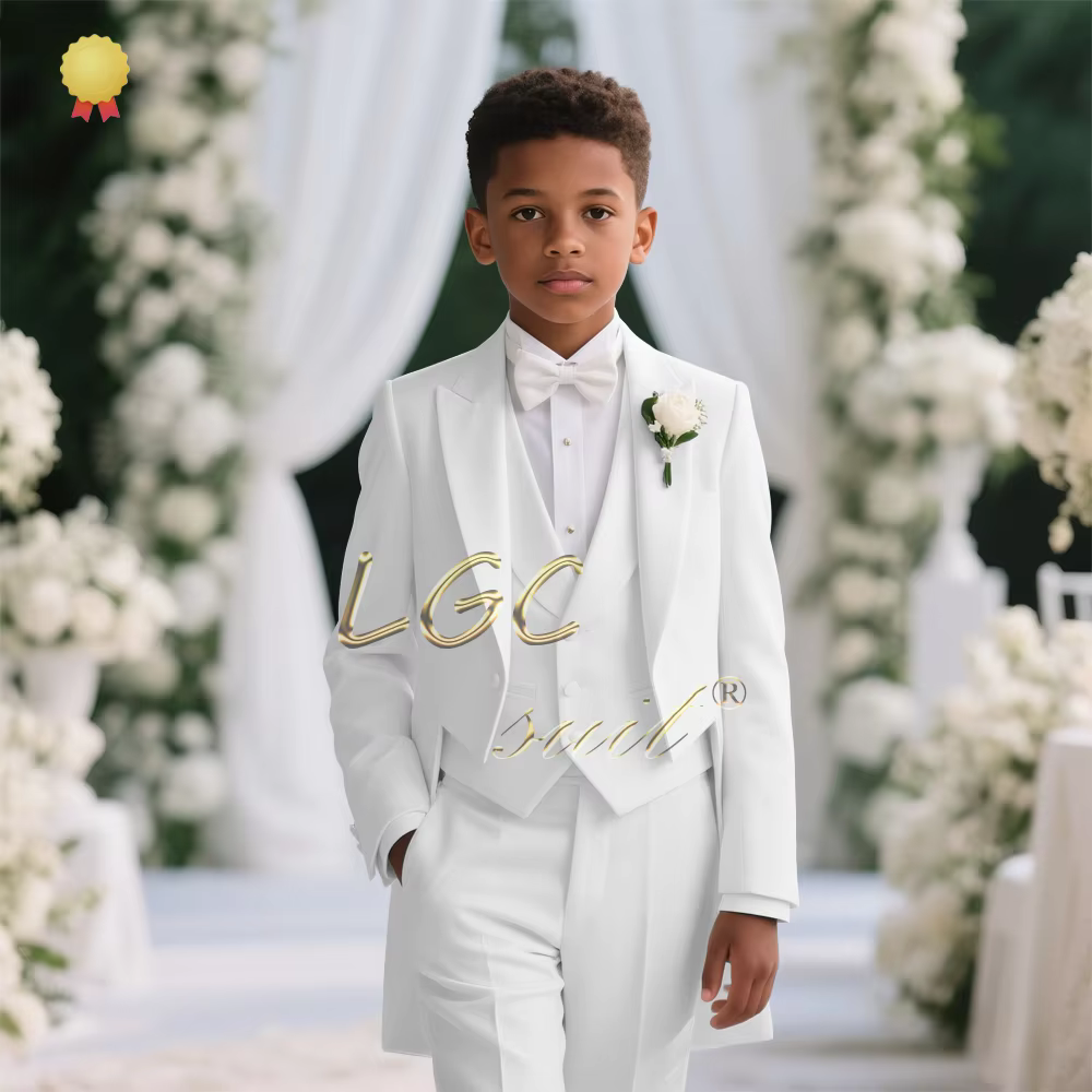 Boys Formal 3-Piece Suit: Peak Lapel Jacket + Shawl Collar Vest + Tailcoat for Wedding/Gala/Special Events