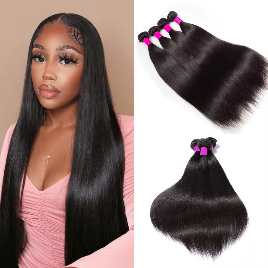 Silky Straight Bundles Human Hair Brazilian Remy Hair Extensions 1/3/4PCS Natural Black 14-30 Inches Hair Weave Bundles