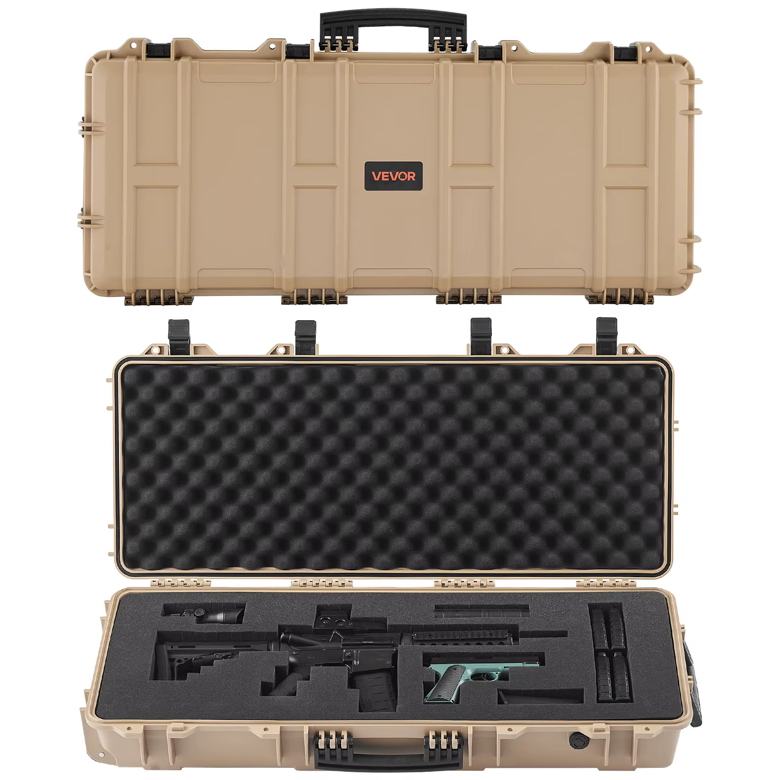 SucceBuy Hard Rifle Case Lockable Rifle Case w/ Pre-cut Foams & Wheels IP67 Waterproof Pistol Storage Cases for Rifles Shotguns