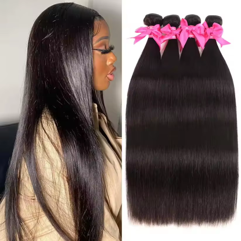 Natural Brazilian Virgin Human Hair Bundles 40 42 Inch Long Straight Style 1 3 4 Pieces Hair Extensions Double Weft Wet And Wavy Durable Hair Weave