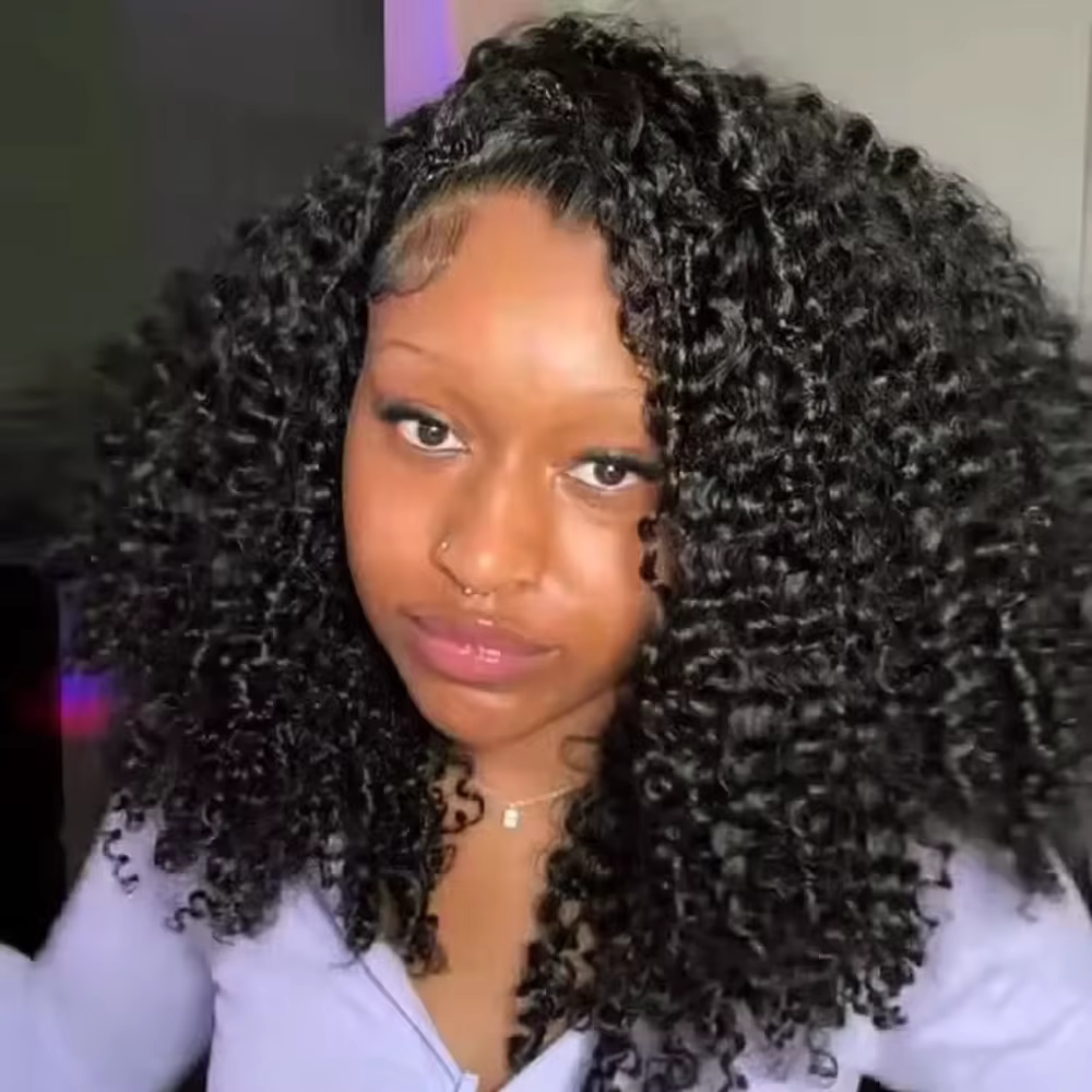16 Inch Curly Half Wig Human Hair 3 IN 1 Seamless Flip Over Half Wig Human Hair Water Wave Human Hair Drawstring Wig 200 Density