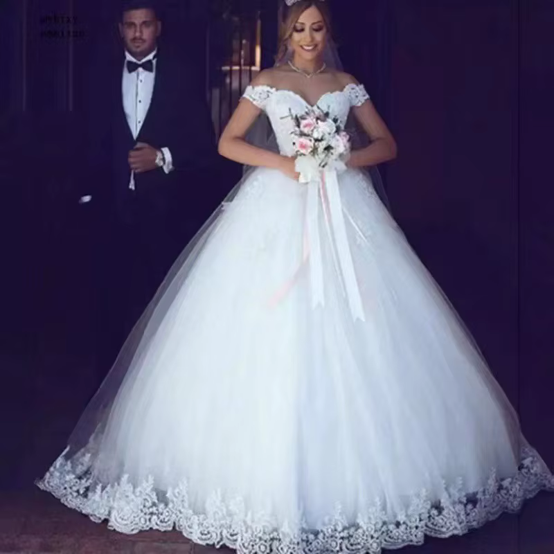 Customized White Ball Gown Women Wedding Dresses Lace Appliques Off Shoulder Bridal Gowns Formal Vestido De Noiva robe de mariée
