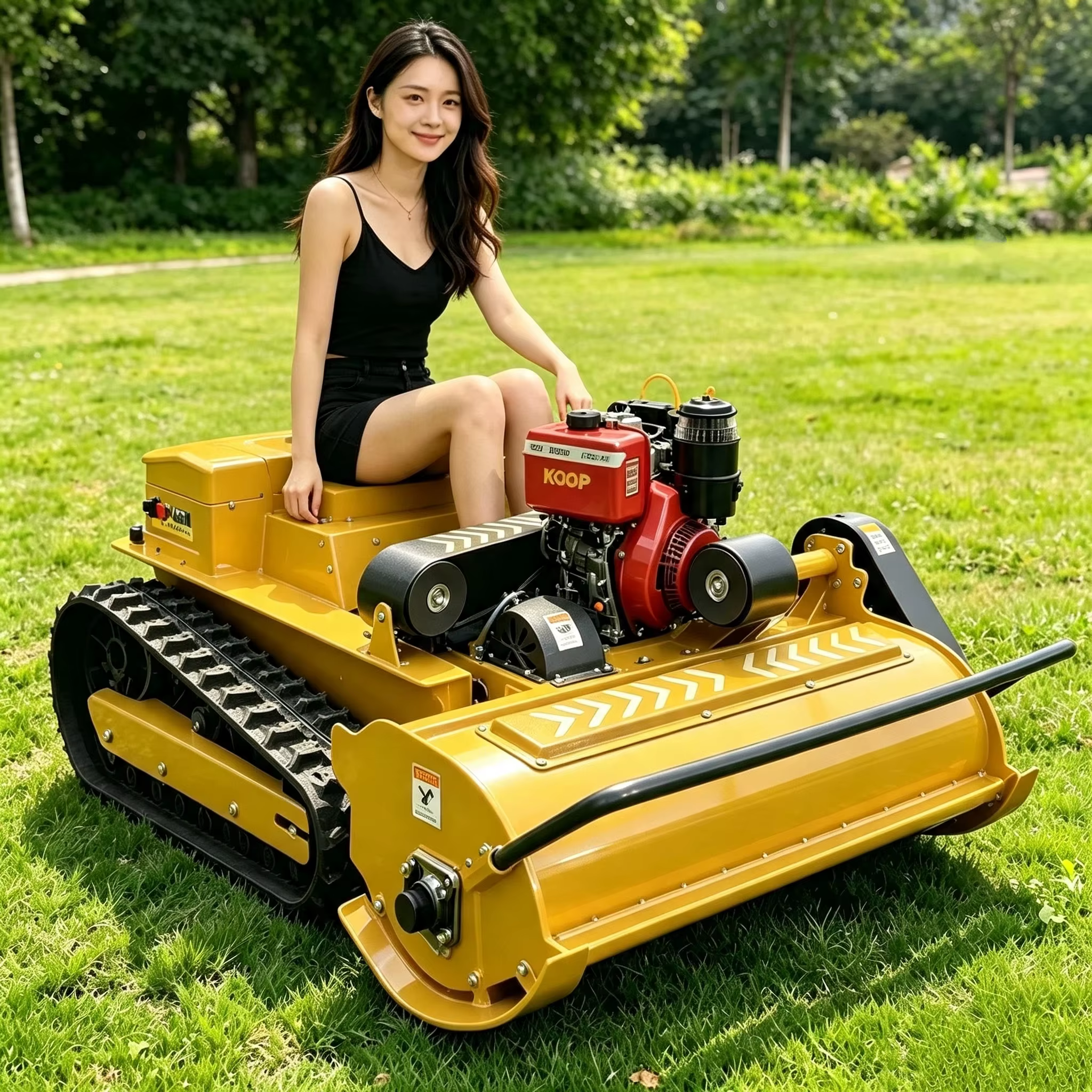 Customized-550mm Cutting Width Factory Direct Sale Rubber Crawler Petrol Engine Remote Control Lawn Mower Self-Propelled