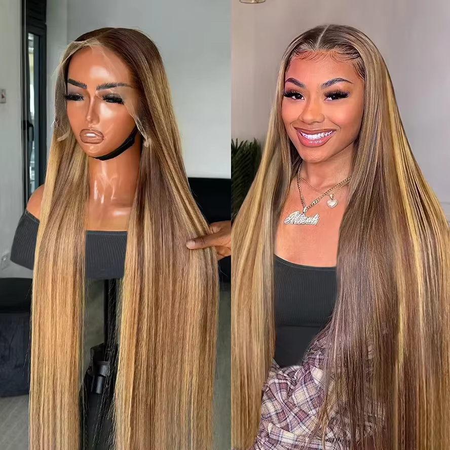 36 Inch 13x6 Straight Highlight Lace Front Human Hair 13x4 Lace Frontal Wigs P4/27 Ombre Honey Blonde Colored Wigs For Women