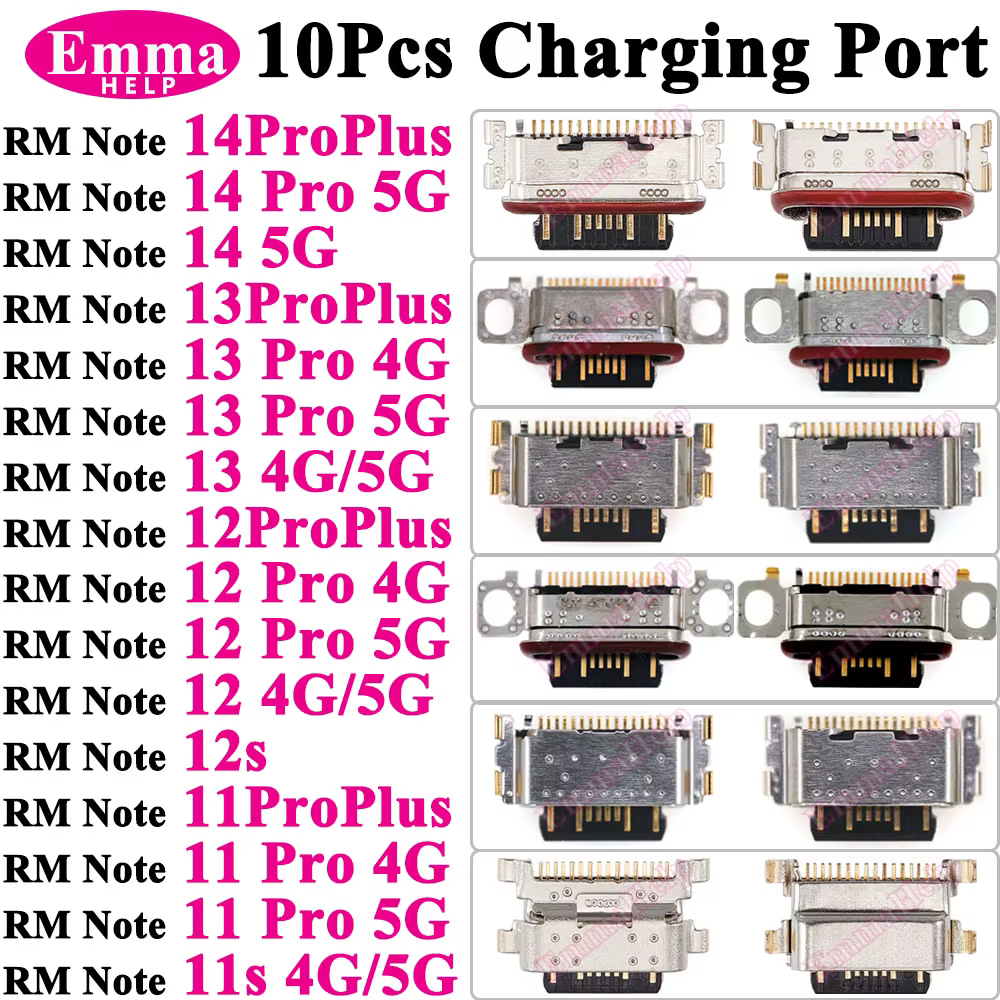 10Pcs Charging Port Connector USB for Xiaomi Redmi Note 11 12 13 Pro Plus 12s 11s 14Pro 4G 5G 12Pro Charge Dock Jack Socket Plug