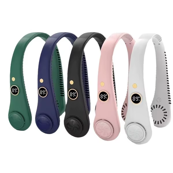 Rechargeable Electric Fan Digital Display Hanging Neck Fan Bladeless Design Electric Fan Bladeless Neckband Fan USB Rechargeable