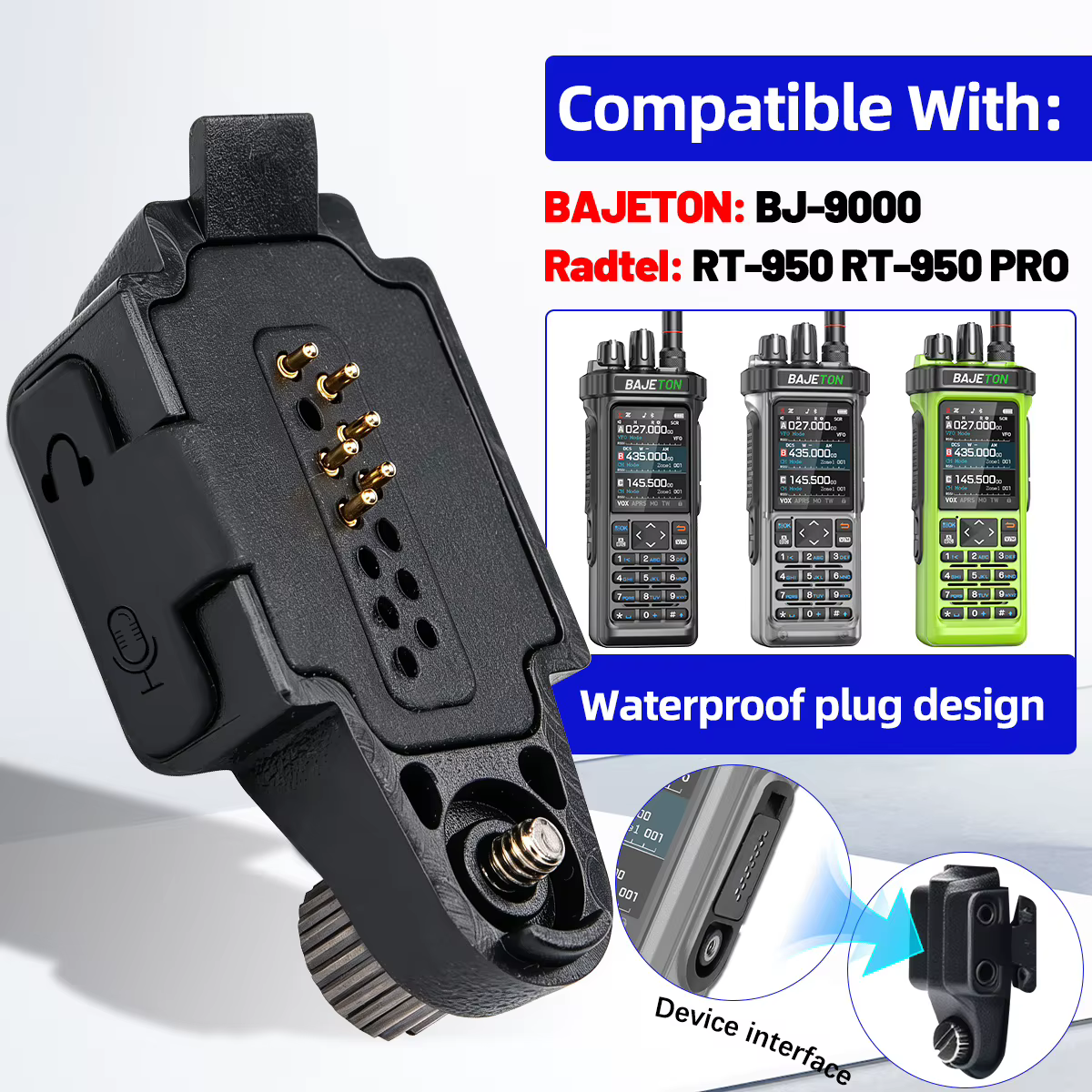 BAJETON BJ 9000 Audio Adapter to 2 Pin Connector Walkie Talkies Earpiece Speaker Mic for Radtel RT 950Pro BJ-9000 RTD TP 900PRO