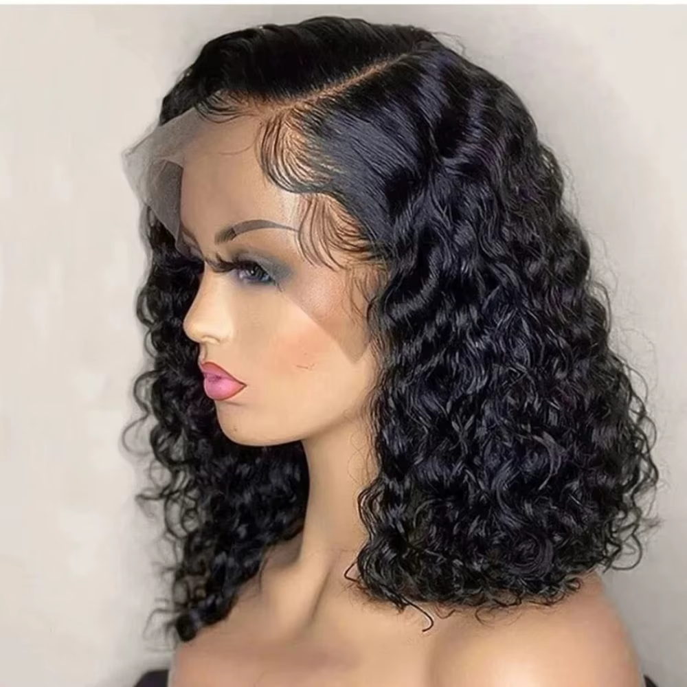 Curly Bob Wig 13x4 Transparent Lace Frontal Wig Human Hair 220% Density 12 14 Inch Pre Plucked With Baby Hair Women Remy Hair Deep Wig For Women