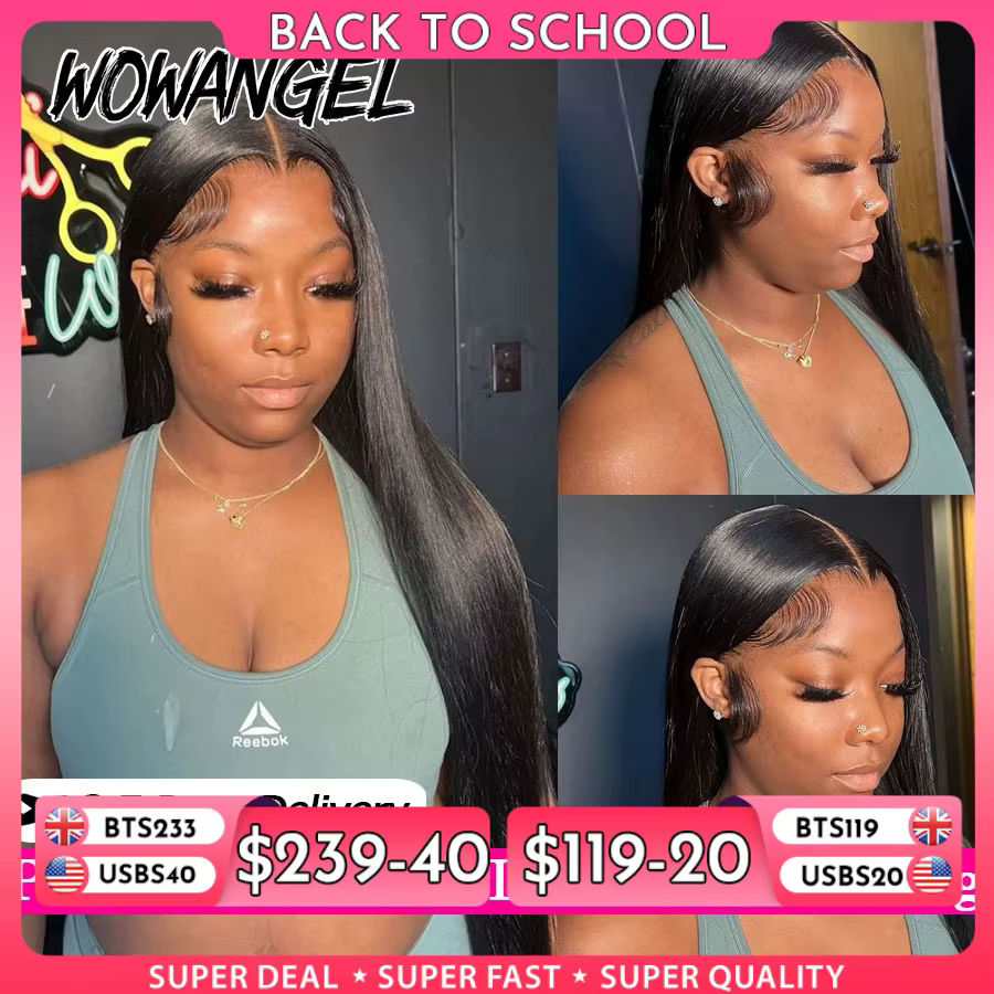 WowAngel 250% Pre Bleached 13x6 HD Lace Front Wigs 34in Glueless Straight Human Hair Wigs Pre Plucked Brazilian Hair For Women