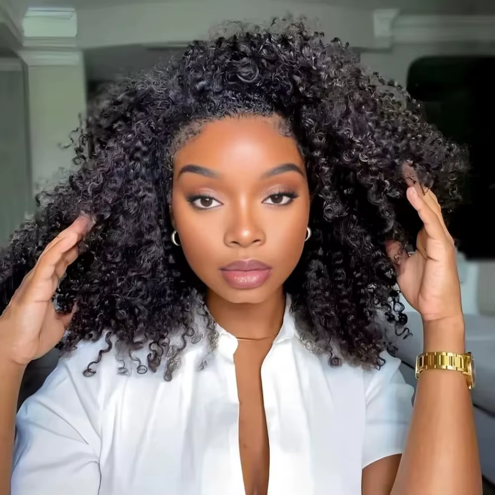 Half Wig 200% Density Remy Hair Headband Wig No Leave Out Curly 32 Inches Human Hair Wigs Upgrade Glueless Clip 3 In 1 Half Wigs For Women