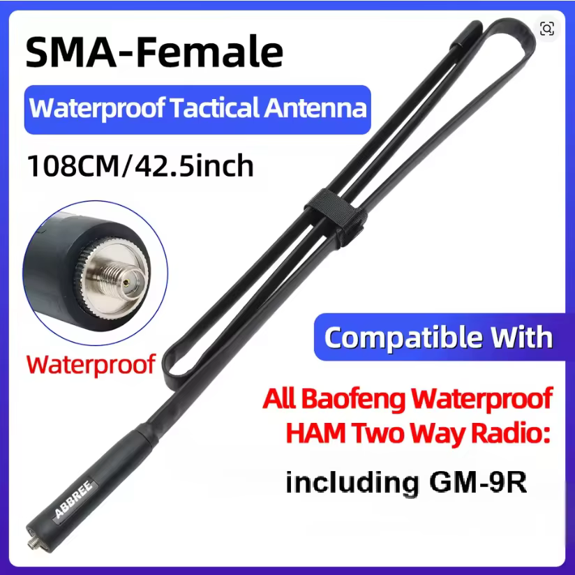 ABBREE GMRS 108CM/42.5inch Tactical Antenna Waterproof SMA-Female 462-467MHZ Specially Designed For Baofeng GM-9R Walkie Talkie