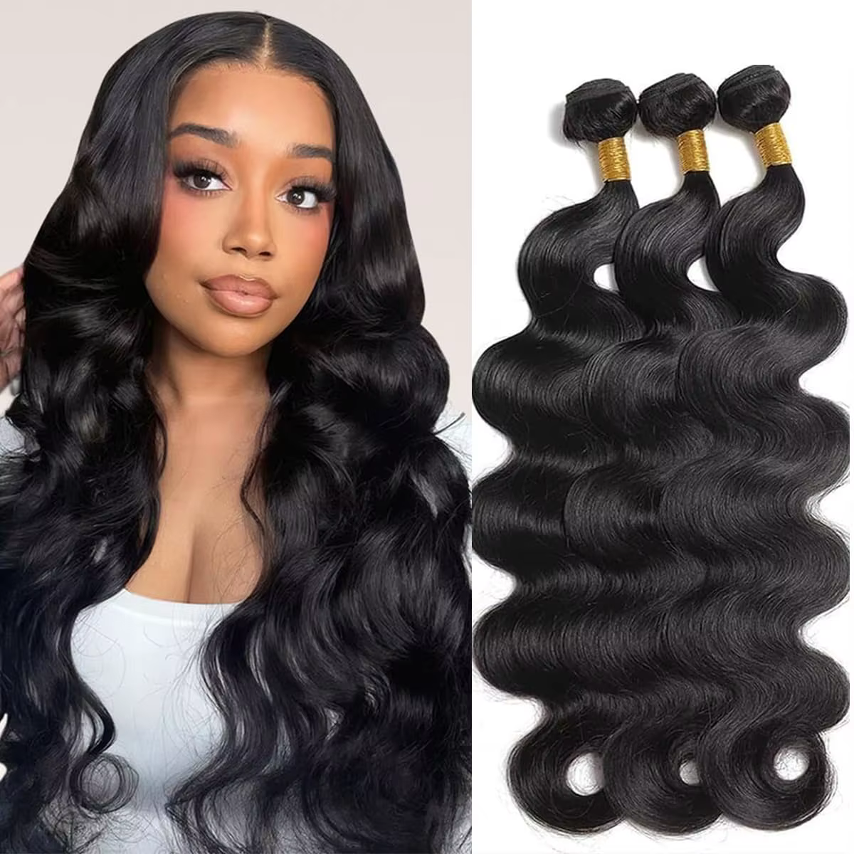 Daianran Body Wave Bundles Brazilian Hair Weave Bundles 1/3/4 PCS Human Hair Bundles Natural Black 14-30"Remy Hair Extensions