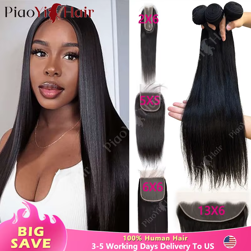 Straight Bundles Human Hair With Closure Human Hair Bunldes With 4x4 Closure 2x6 Midlle Part Closures Bundles With 13X6 Frontal